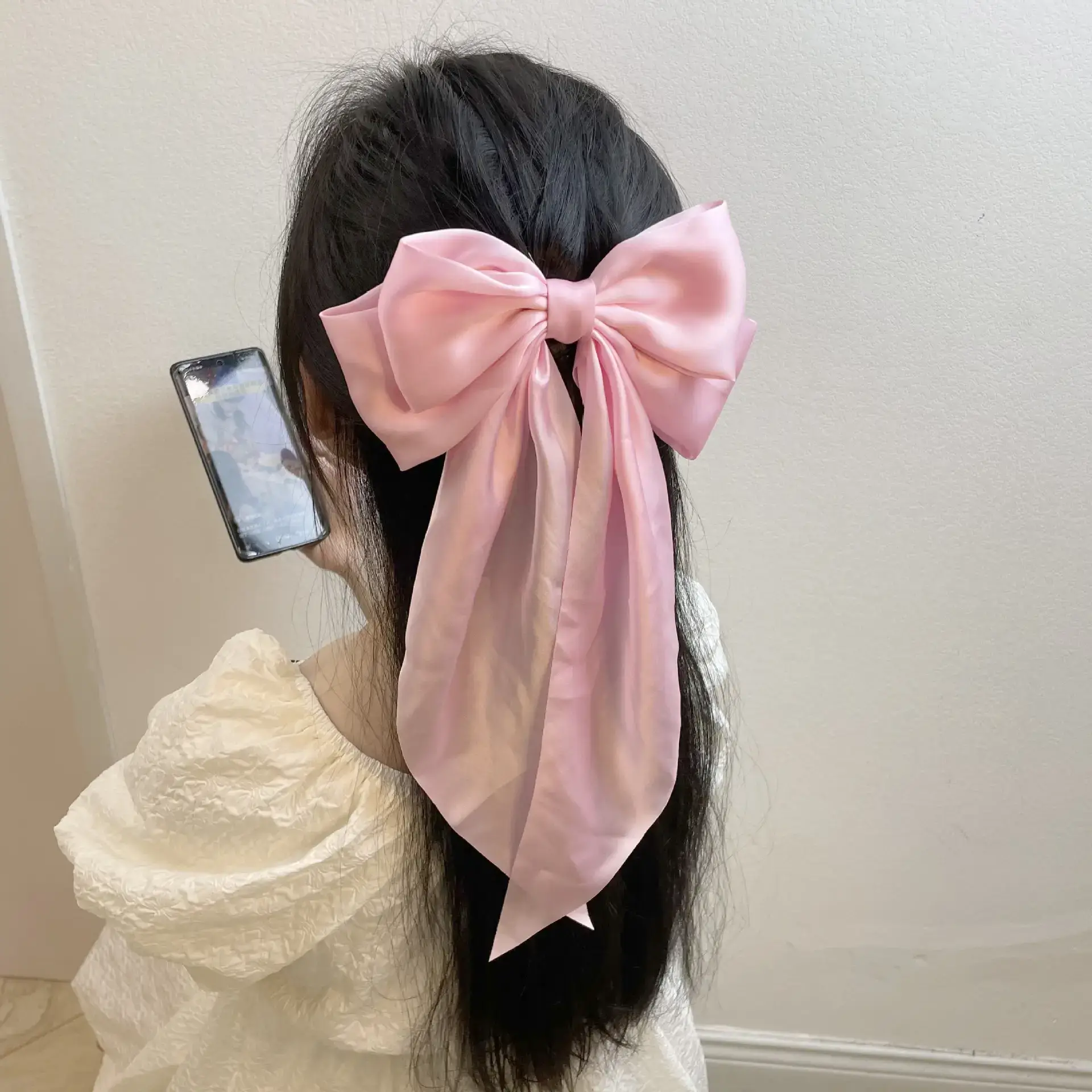 Satin Long Bow Hairpin for Women Yellow — feature 42