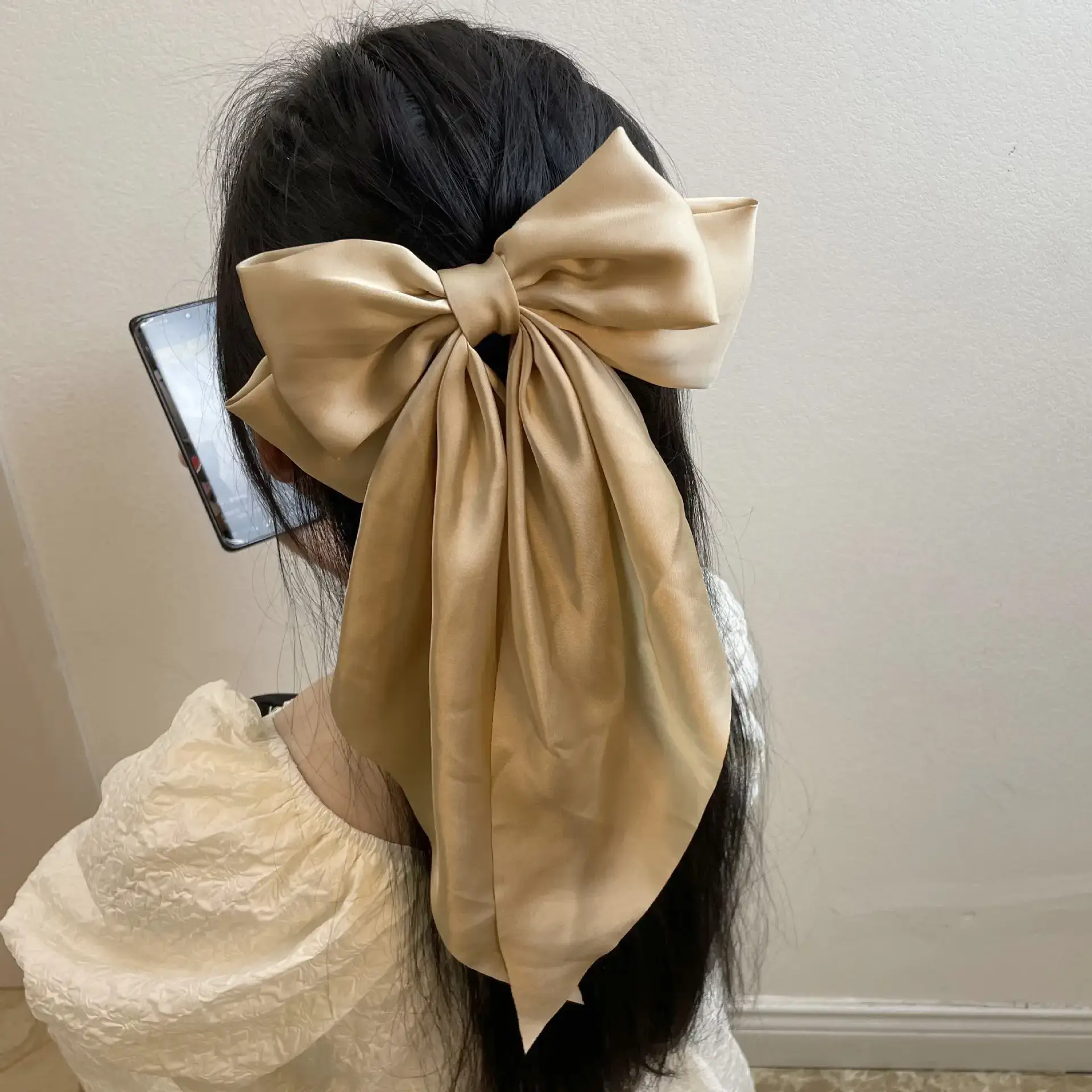 Satin Long Bow Hairpin for Women Yellow — feature 43