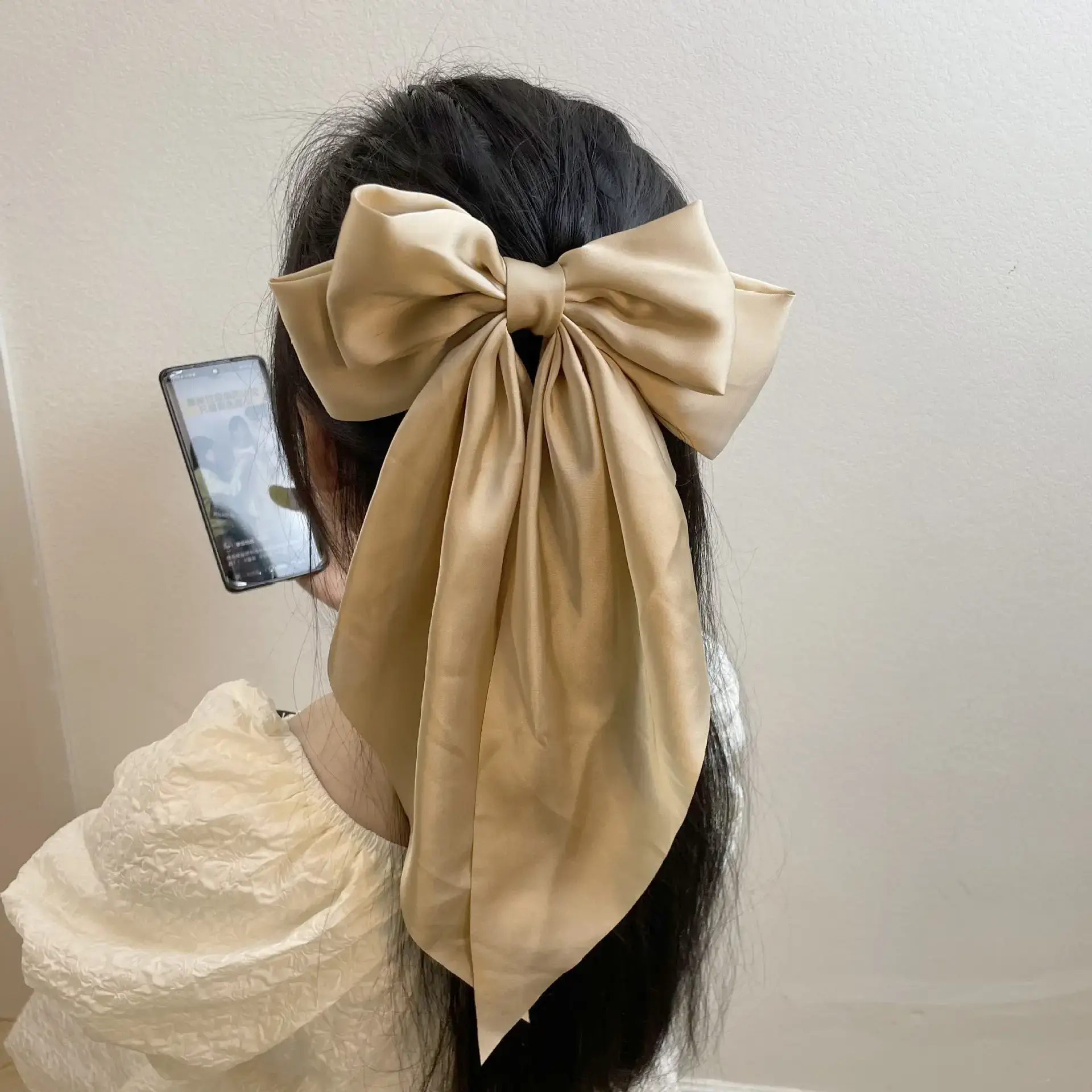 Satin Long Bow Hairpin for Women Yellow - Image 16