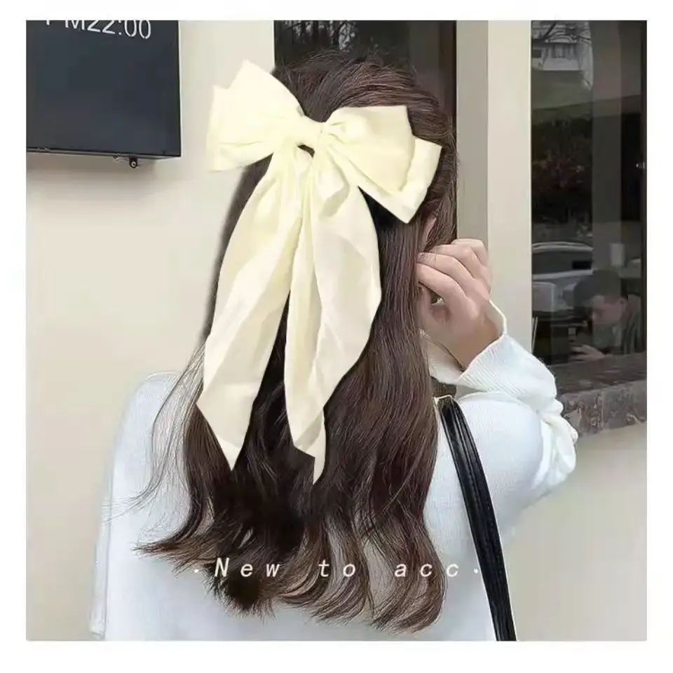 Satin Long Bow Hairpin for Women Yellow - Image 2