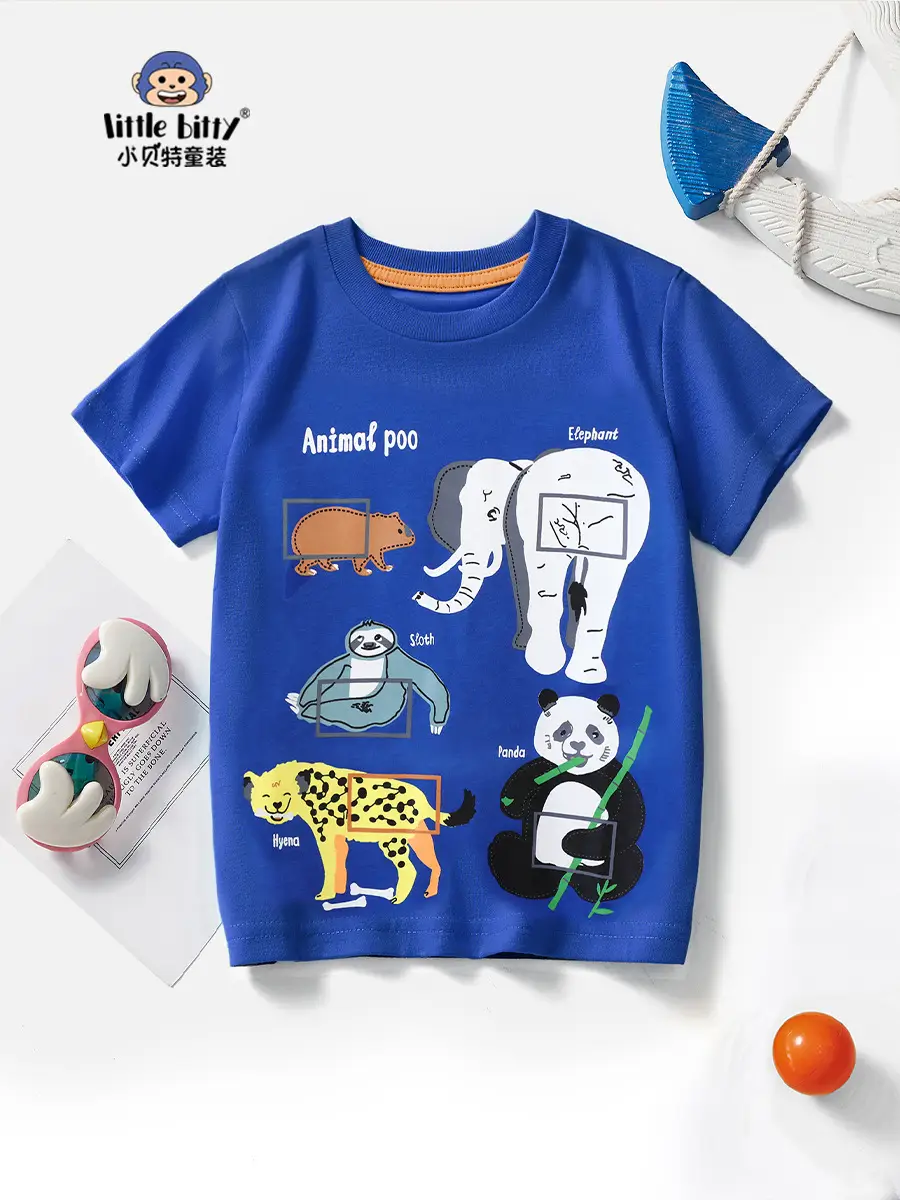 Blue Cartoon Elephant Kids T-Shirt 2025 Summer - Image 2