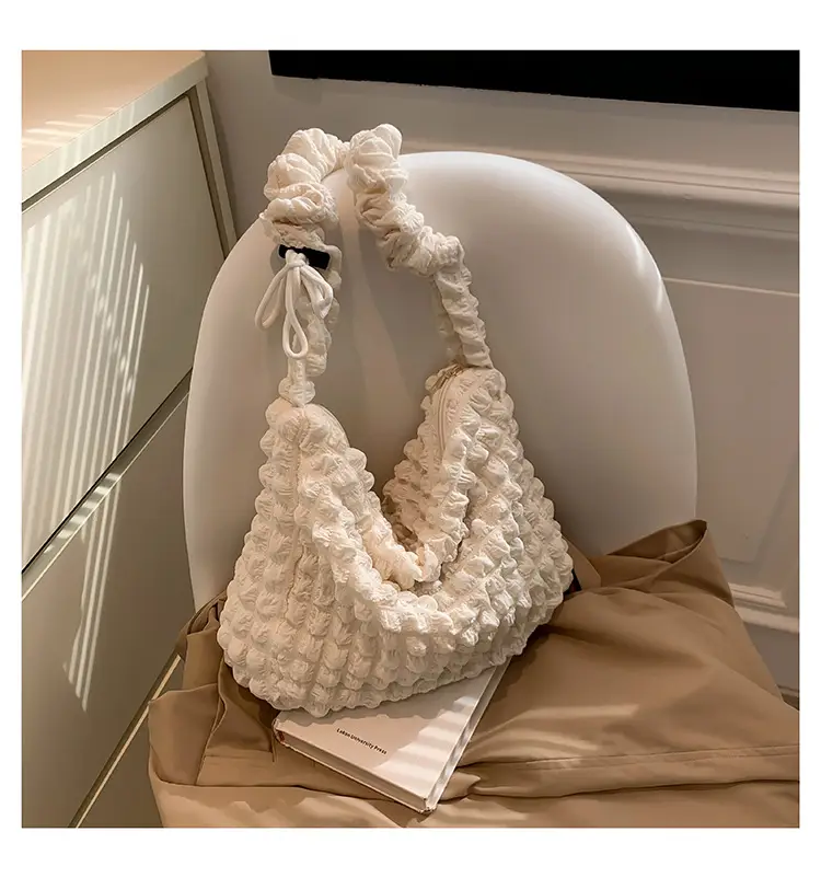 Korean Style Pleated Shoulder Bag White 2024 — feature 21