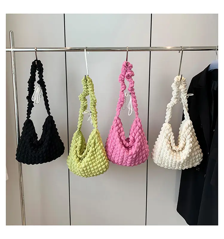 Korean Style Pleated Shoulder Bag White 2024 — feature 23