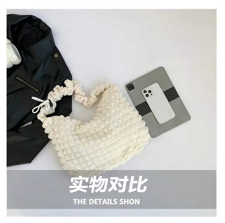 Korean Style Pleated Shoulder Bag White 2024 — feature 5