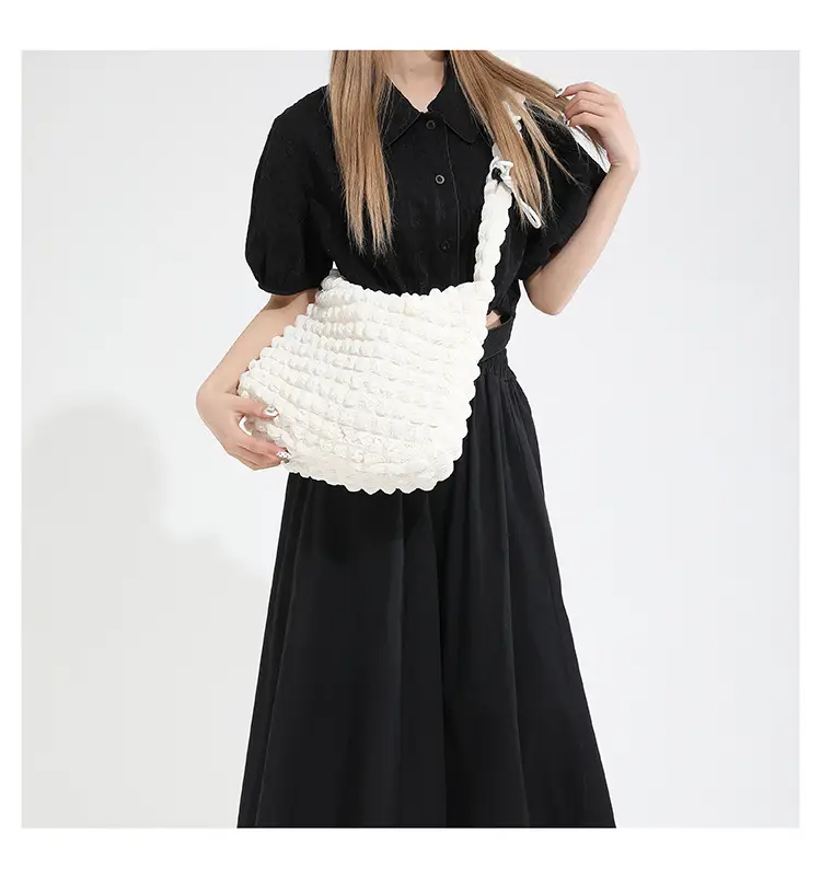 Korean Style Pleated Shoulder Bag White 2024 — feature 8