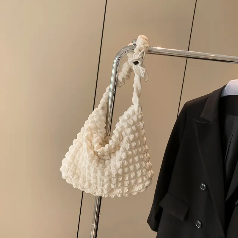 Korean Style Pleated Shoulder Bag White 2024 - Image 2