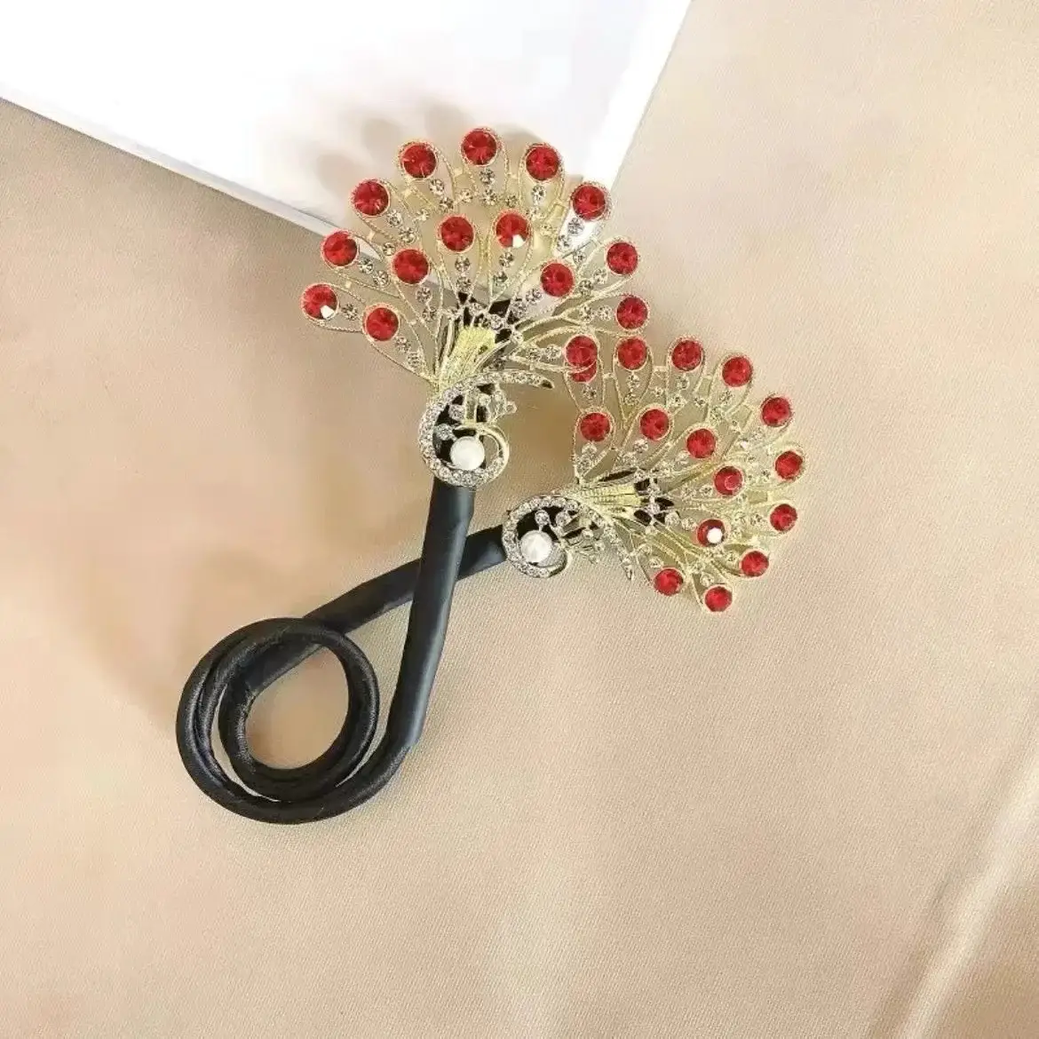 Vintage Peacock Hairpin with Blue Crystal Flower Design