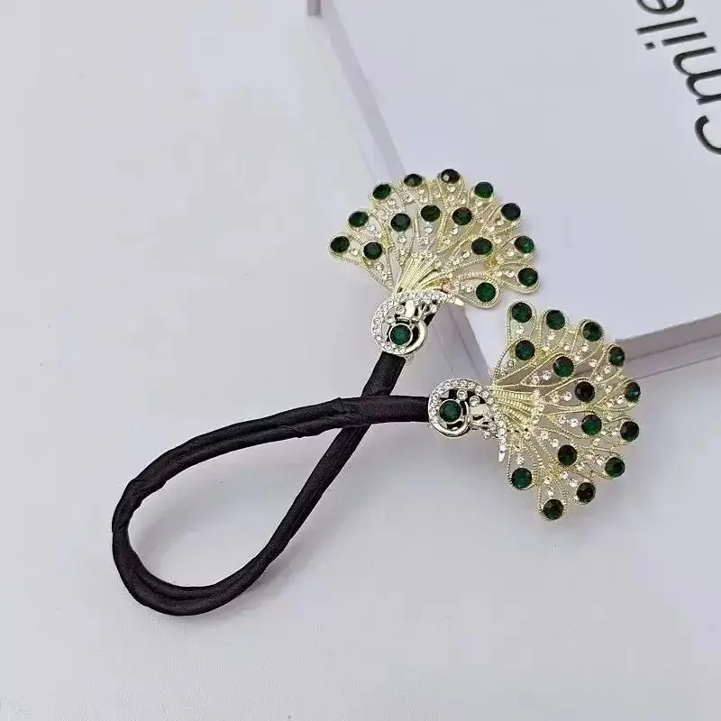 Vintage Peacock Hairpin with Blue Crystal Flower Design