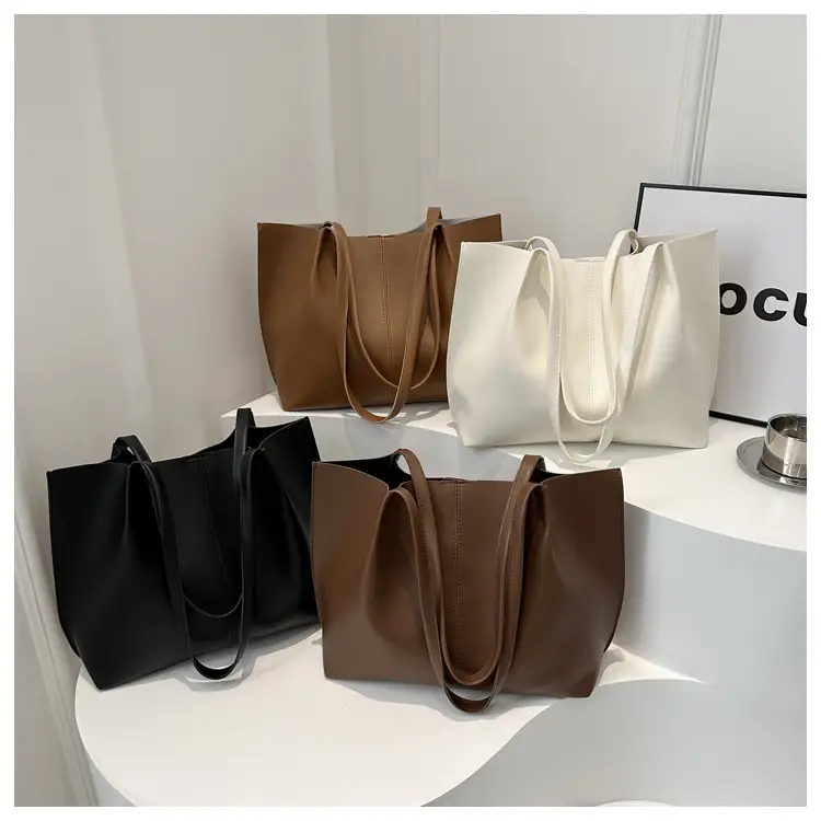 Women's Korean Style Large Shoulder Bag Brown PU - Image 6