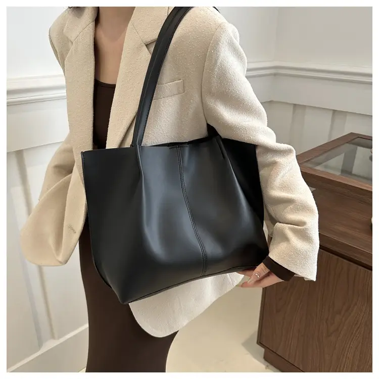Women's Korean Style Large Shoulder Bag Brown PU - Image 7