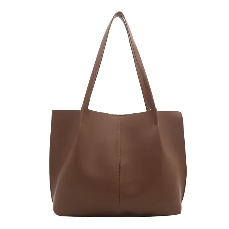 Women's Korean Style Large Shoulder Bag Brown PU - Image 9