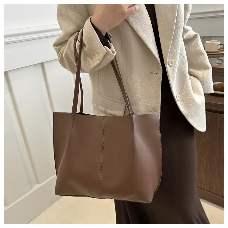 Women's Korean Style Large Shoulder Bag Brown PU — feature 10