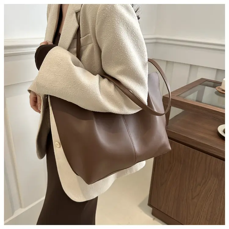 Women's Korean Style Large Shoulder Bag Brown PU — feature 13