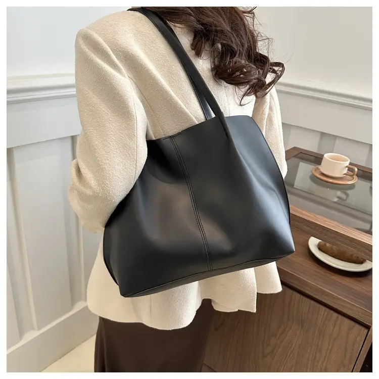 Women's Korean Style Large Shoulder Bag Brown PU — feature 16