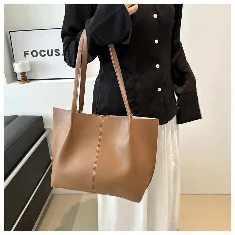 Women's Korean Style Large Shoulder Bag Brown PU — feature 18