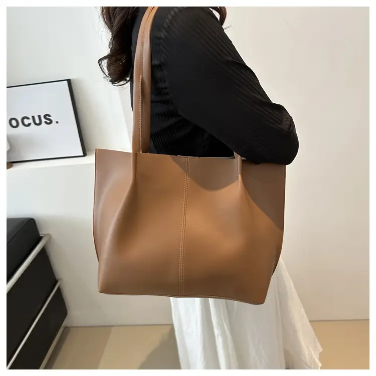 Women's Korean Style Large Shoulder Bag Brown PU — feature 19