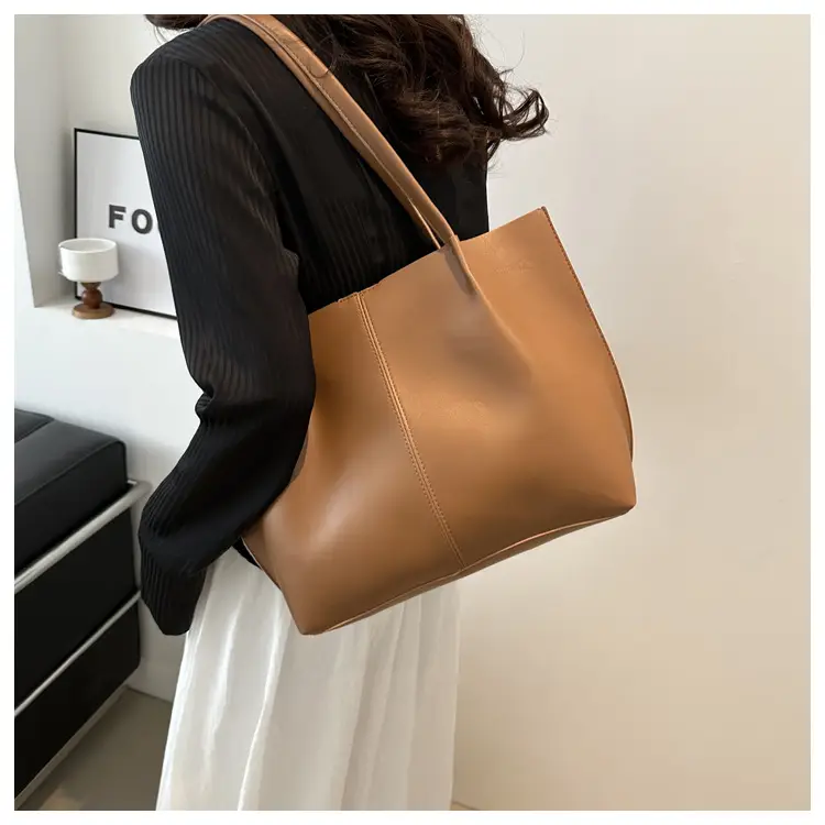 Women's Korean Style Large Shoulder Bag Brown PU — feature 20