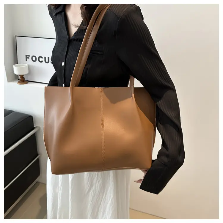 Women's Korean Style Large Shoulder Bag Brown PU — feature 21
