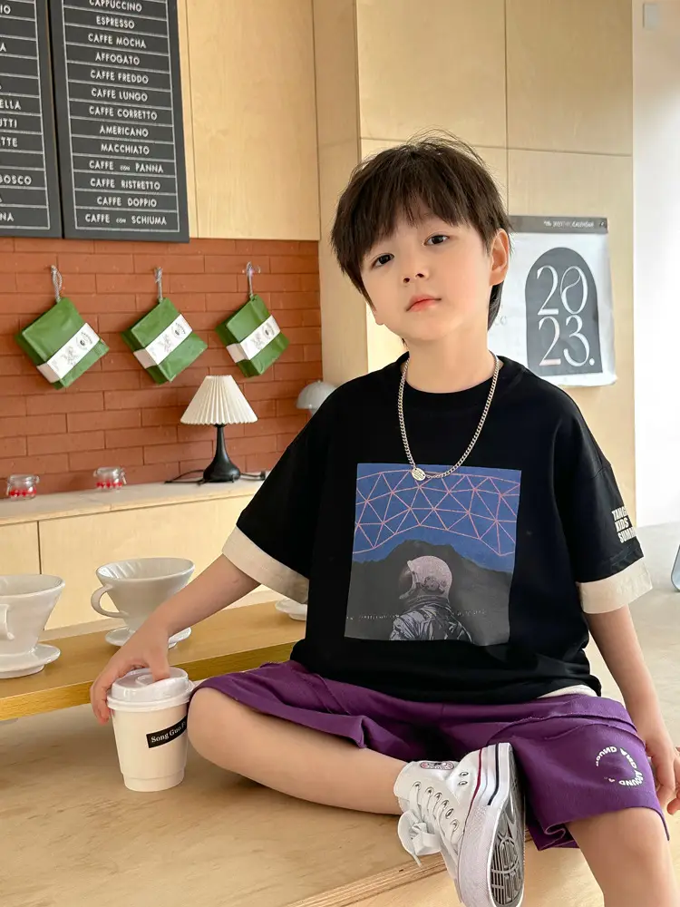 Kids Printed T-Shirt Purple Shorts Set Summer Boys