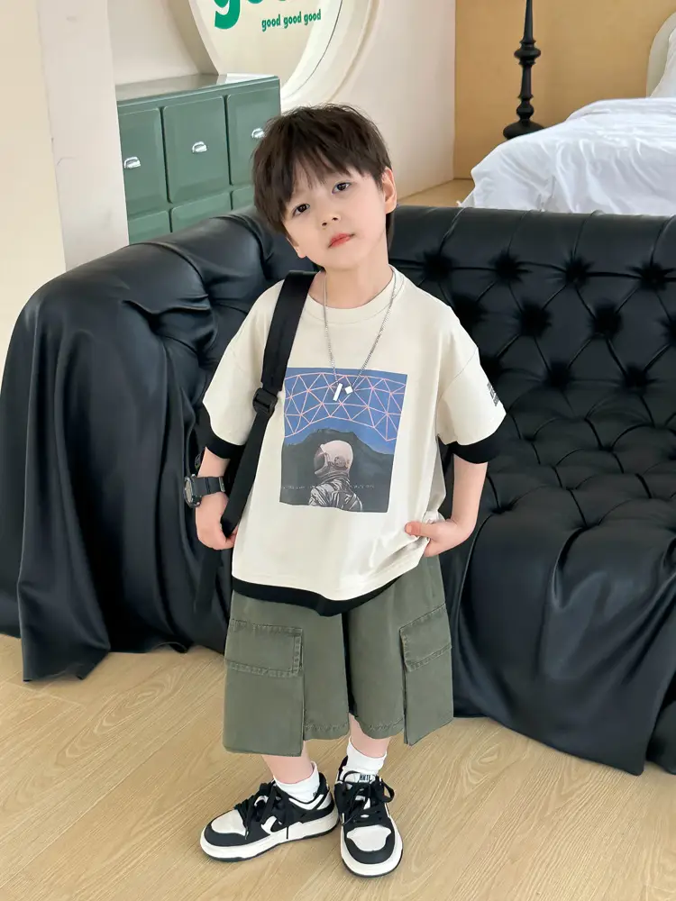 Kids Printed T-Shirt Purple Shorts Set Summer Boys — feature 13