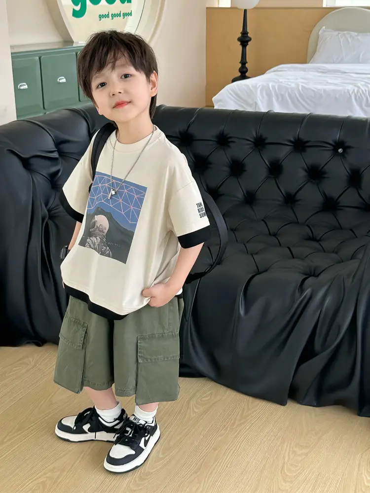 Kids Printed T-Shirt Purple Shorts Set Summer Boys — feature 17
