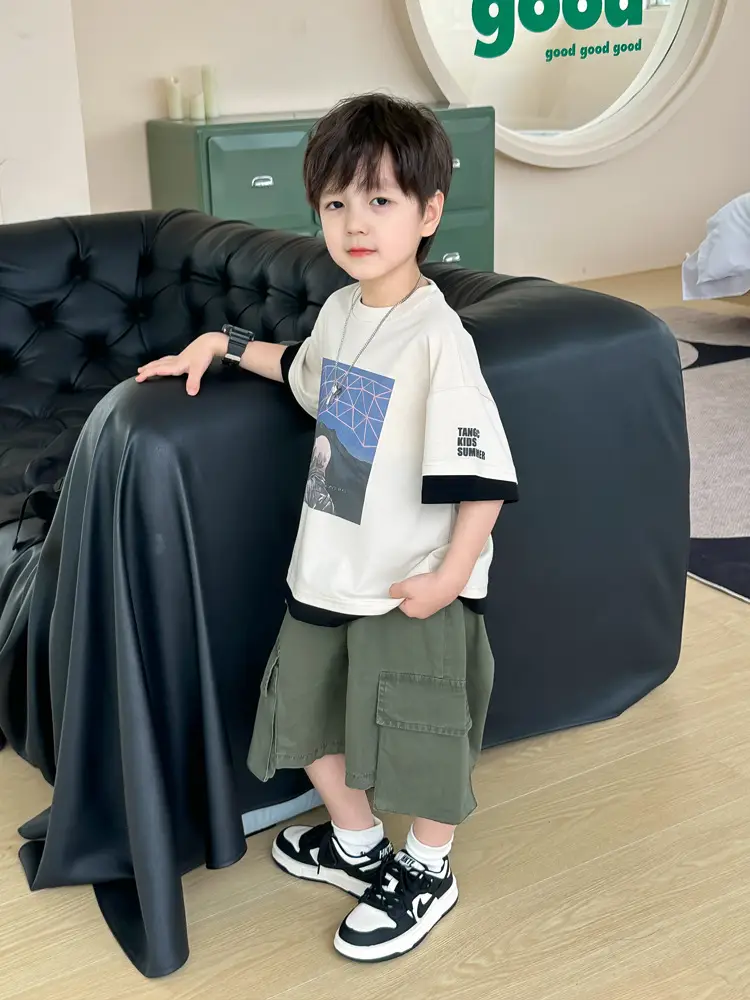 Kids Printed T-Shirt Purple Shorts Set Summer Boys — feature 19