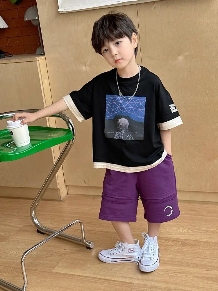 Kids Printed T-Shirt Purple Shorts Set Summer Boys — feature 21