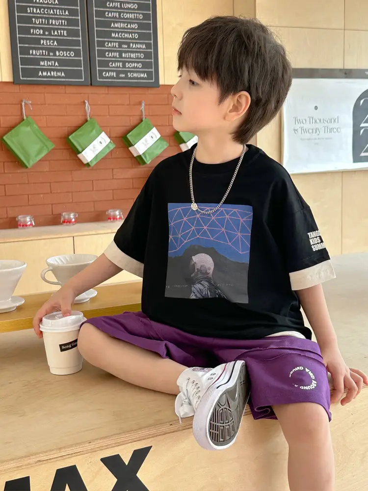 Kids Printed T-Shirt Purple Shorts Set Summer Boys — feature 23
