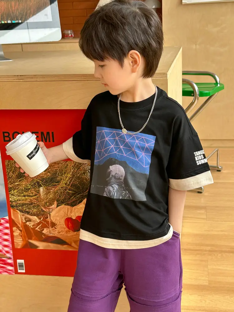 Kids Printed T-Shirt Purple Shorts Set Summer Boys — feature 24