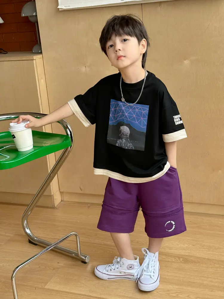 Kids Printed T-Shirt Purple Shorts Set Summer Boys — feature 26