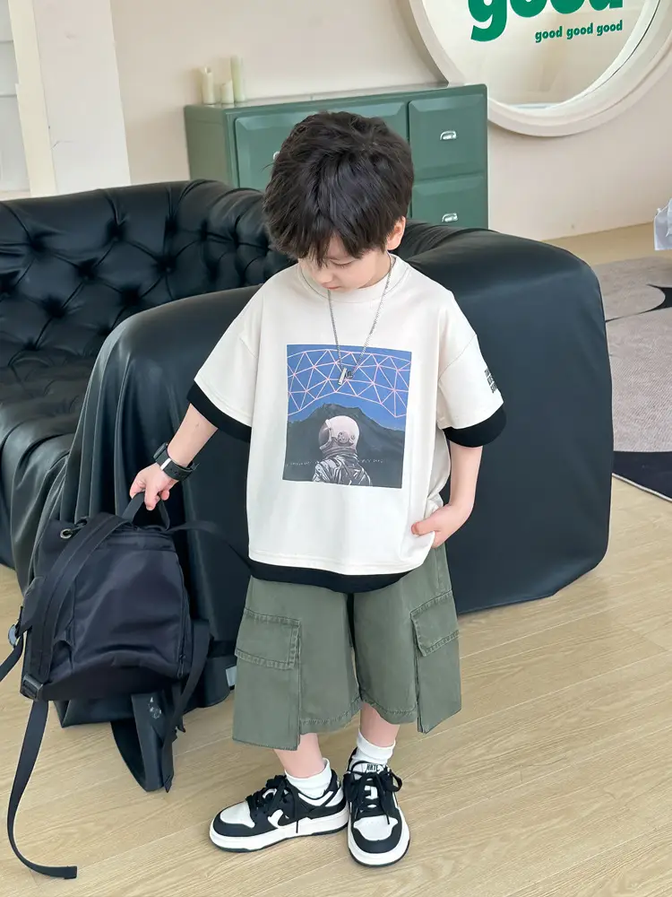 Kids Printed T-Shirt Purple Shorts Set Summer Boys — feature 30
