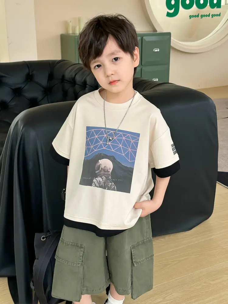Kids Printed T-Shirt Purple Shorts Set Summer Boys — feature 31