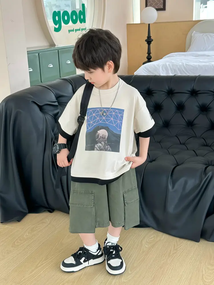 Kids Printed T-Shirt Purple Shorts Set Summer Boys — feature 35