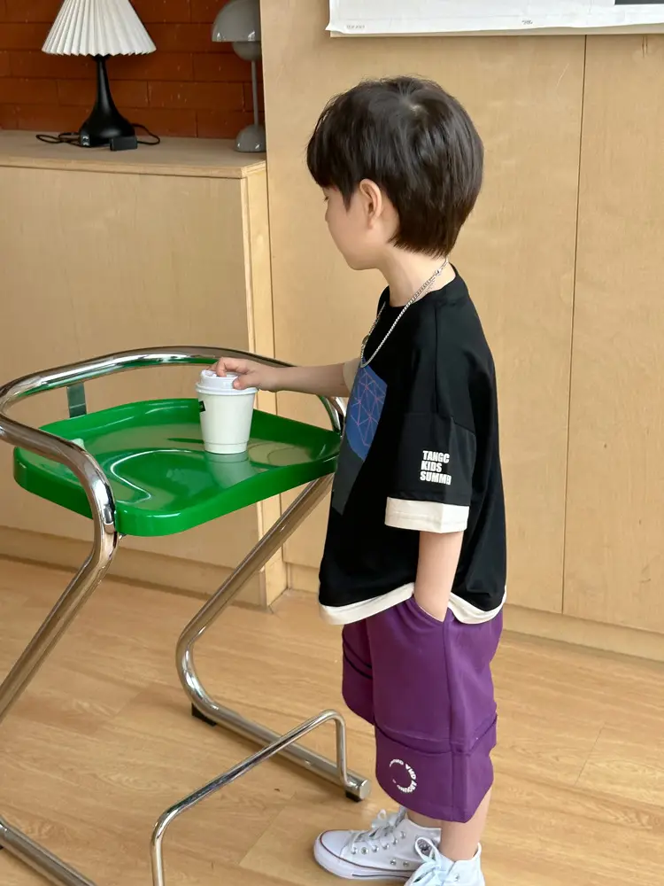 Kids Printed T-Shirt Purple Shorts Set Summer Boys — feature 37