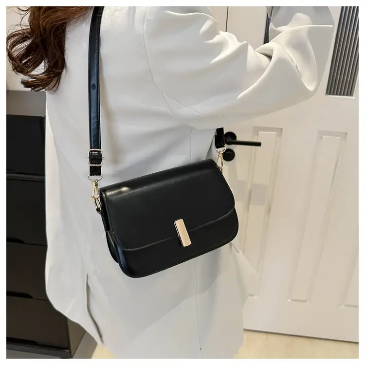 Women's White Leather Crossbody Bag with Gold Clasp β feature 16