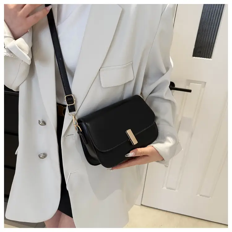 Women's White Leather Crossbody Bag with Gold Clasp β feature 17