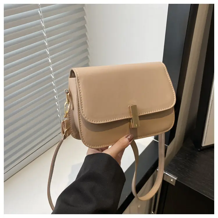 Women's White Leather Crossbody Bag with Gold Clasp β feature 22
