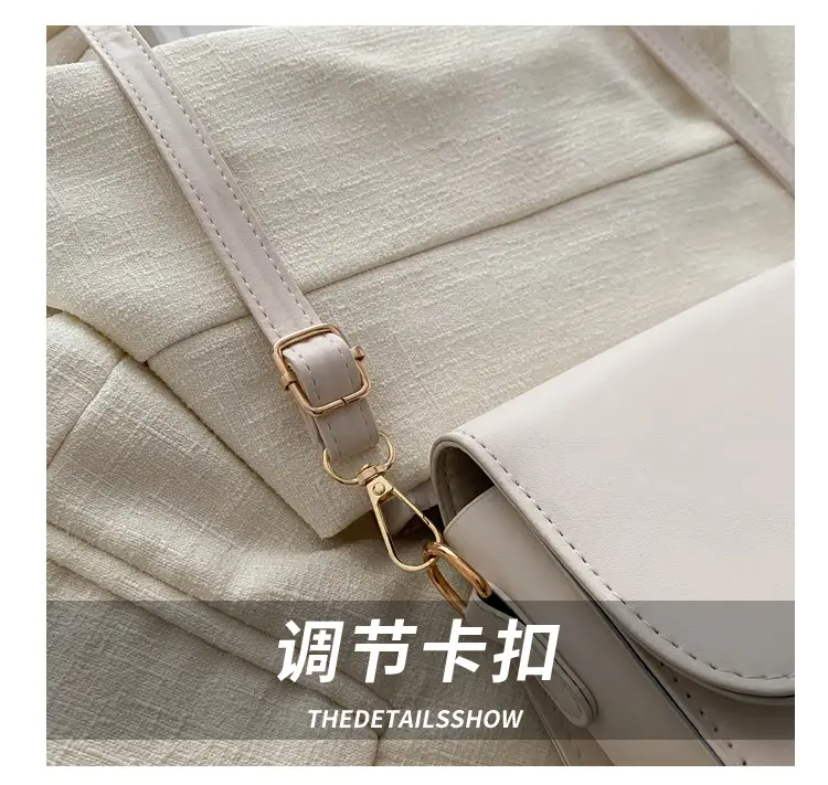 Women's White Leather Crossbody Bag with Gold Clasp β feature 3