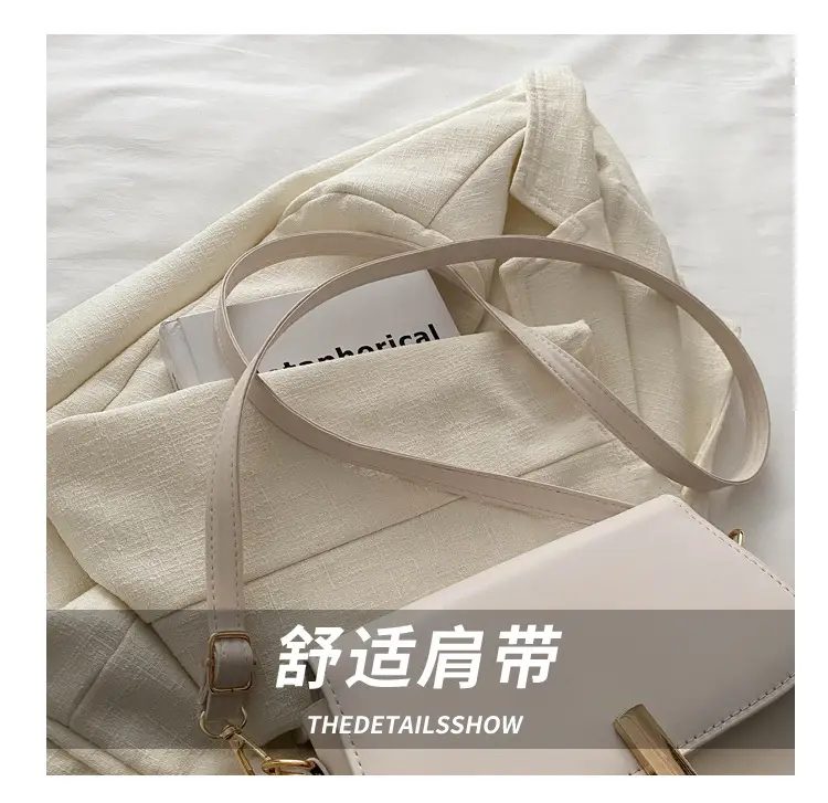 Women's White Leather Crossbody Bag with Gold Clasp β feature 4