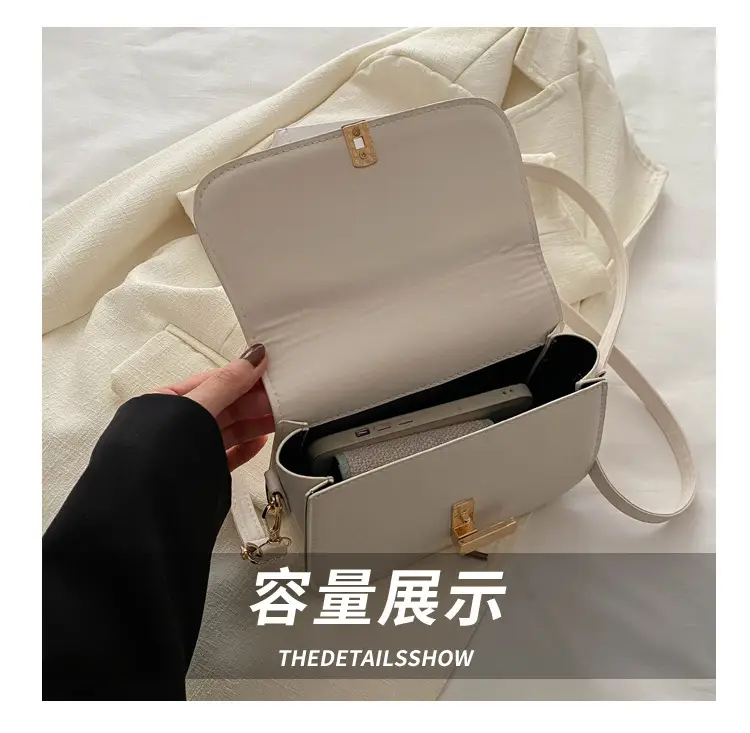 Women's White Leather Crossbody Bag with Gold Clasp β feature 5