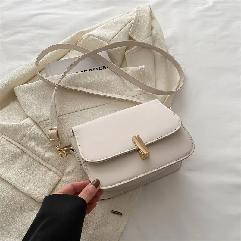 Women's White Leather Crossbody Bag with Gold Clasp - Image 2
