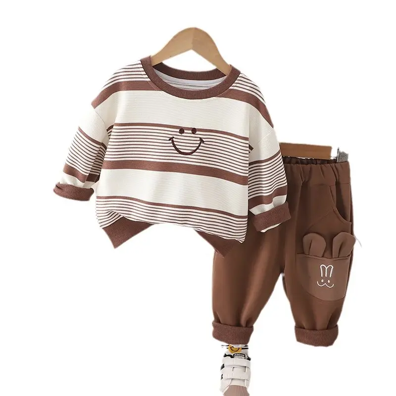 2024 Kids Striped Crewneck Sweatshirt Set Green White - Image 5