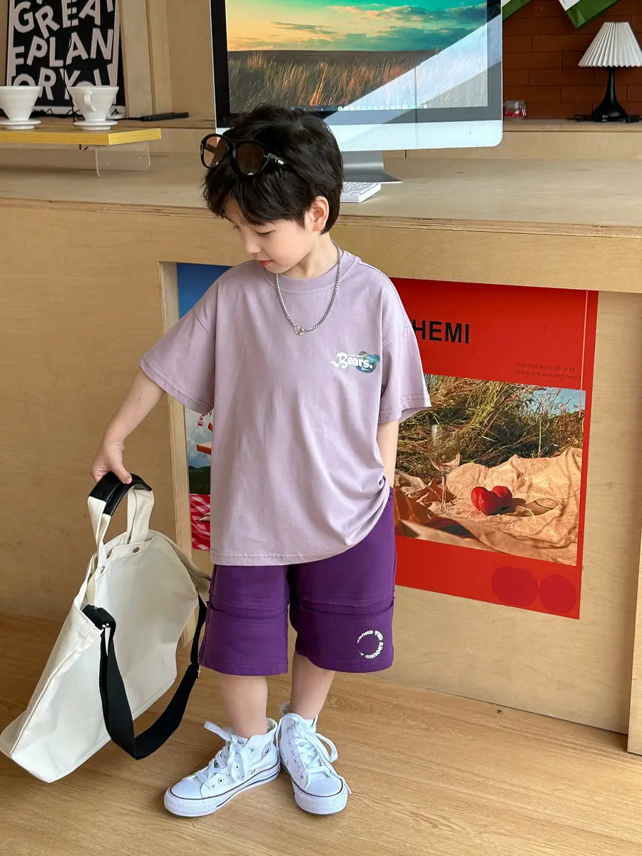 Boys Bear T-Shirt Purple K-Style Summer Wear 2025 Kids - Image 6