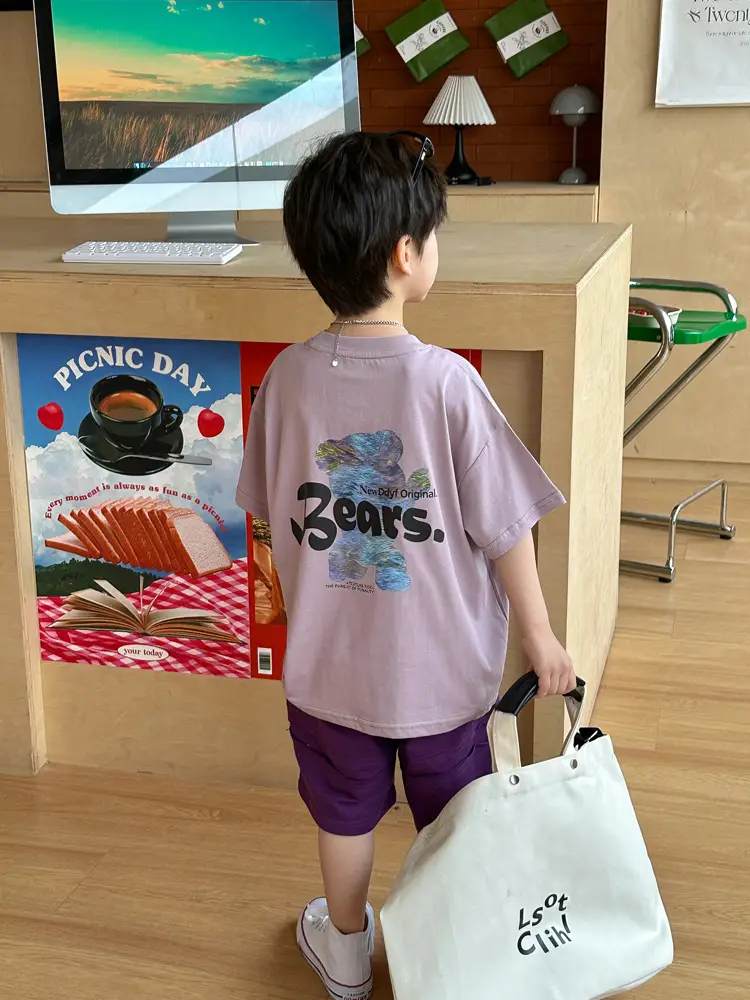 Boys Bear T-Shirt Purple K-Style Summer Wear 2025 Kids — feature 12