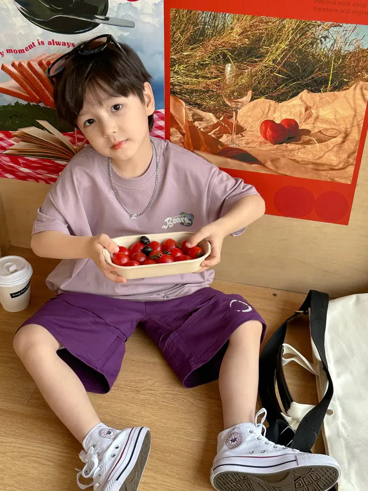 Boys Bear T-Shirt Purple K-Style Summer Wear 2025 Kids — feature 14