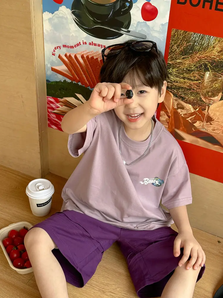 Boys Bear T-Shirt Purple K-Style Summer Wear 2025 Kids — feature 16