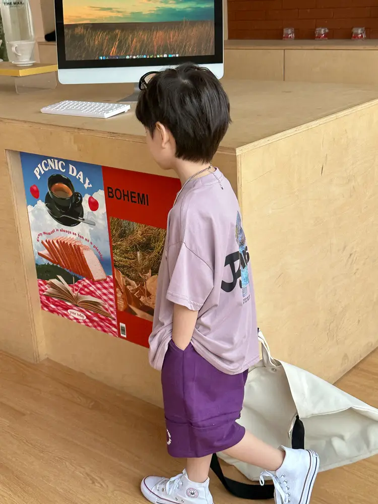 Boys Bear T-Shirt Purple K-Style Summer Wear 2025 Kids — feature 17