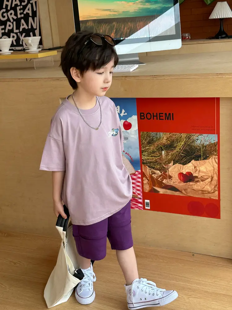 Boys Bear T-Shirt Purple K-Style Summer Wear 2025 Kids — feature 19