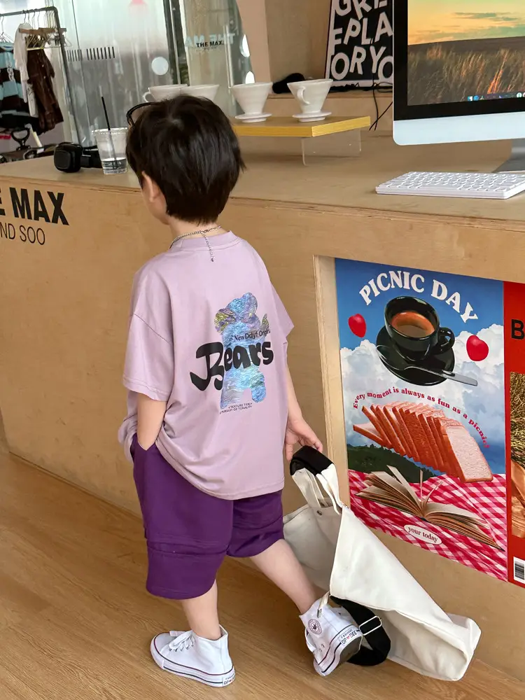 Boys Bear T-Shirt Purple K-Style Summer Wear 2025 Kids — feature 3