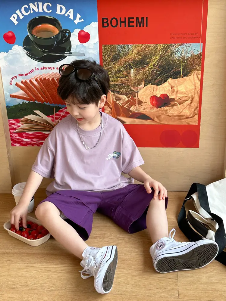 Boys Bear T-Shirt Purple K-Style Summer Wear 2025 Kids — feature 7